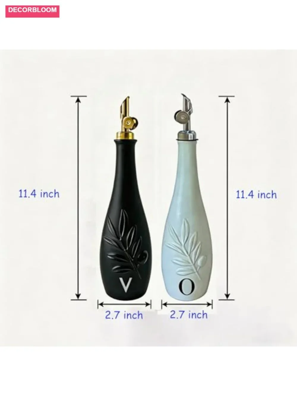Set of 2 Ceramic Oil & Vinegar Dispensers, Leak Proof Self-Closing Spouts,